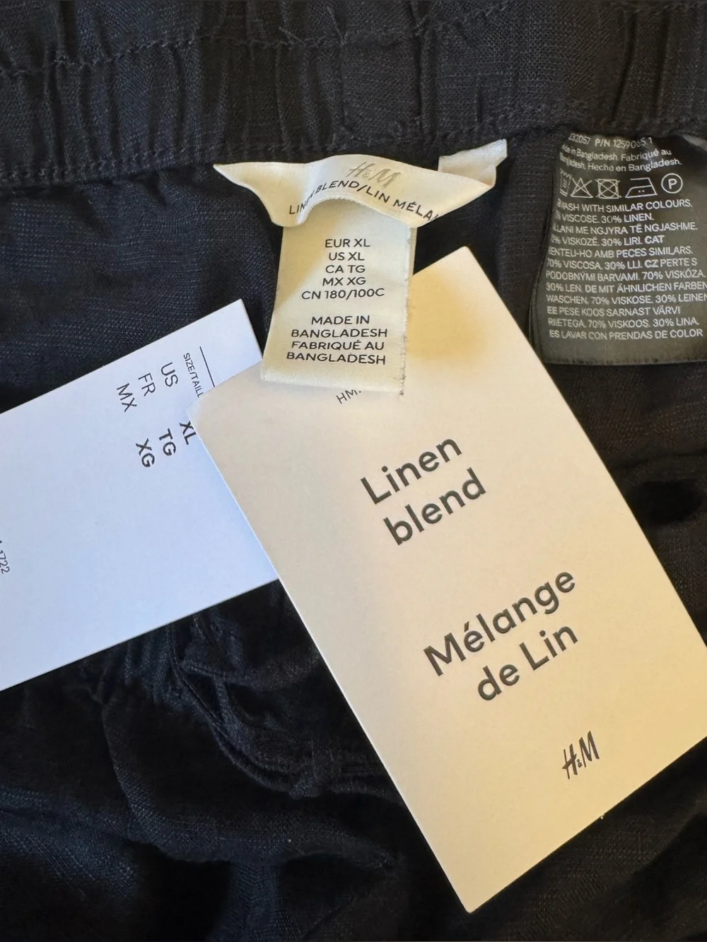 H&M Women’s Black Wide-Leg Linen Blend Pants sz XL